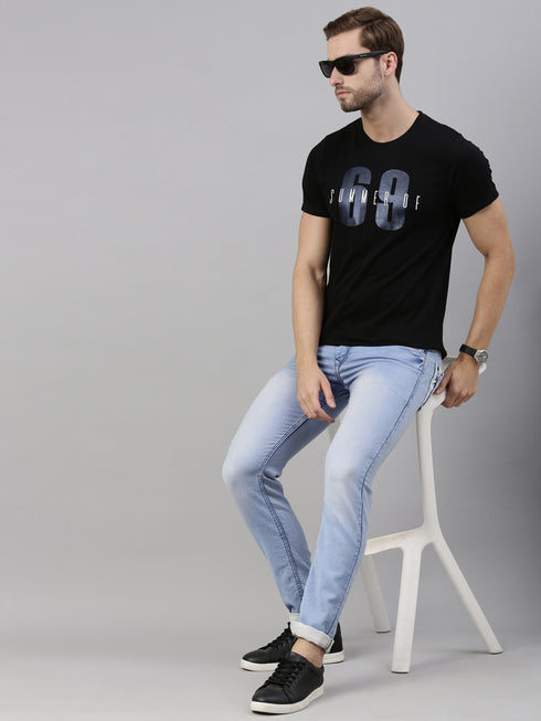 Black Printed Crew Neck Tshirt